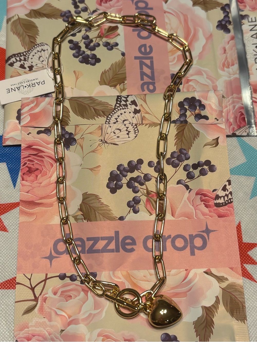 Park Lane Gold Chain Necklace with toggle Heart Charm dazzle drop